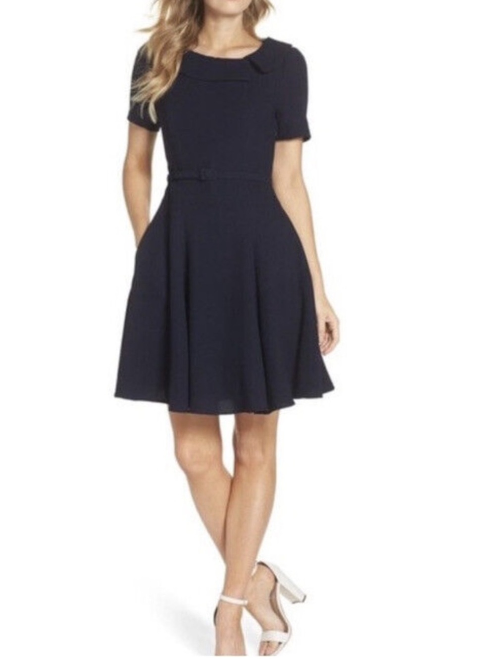 GAL MEETS GLAM Thea Dress in Navy Blue Fit & Flare Size 8 *EUC*